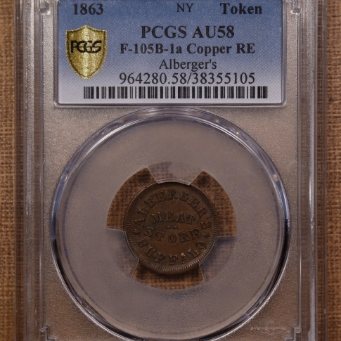 1863 F 105B 1a Alberger s Buffalo NY Civil War Store Card Token