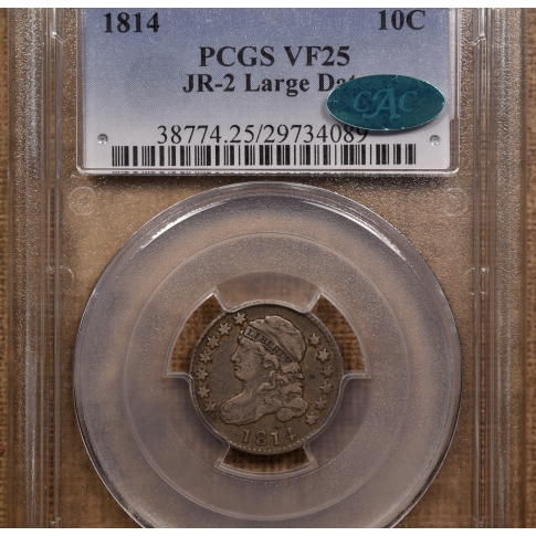 1814 JR-2 Large Date Capped Bust Dime PCGS VF25 CAC, ex. Bill Bugert
