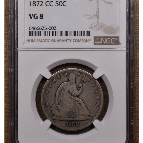 1872-CC WB-7 R4 Large CC Seated Liberty Half Dollar NGC VG8