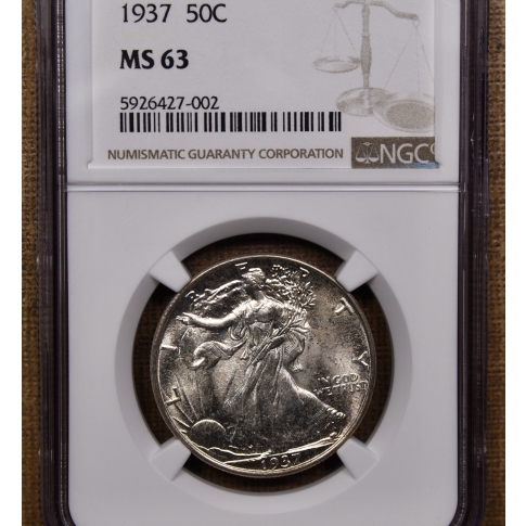 1937 Walking Liberty Half Dollar NGC MS63, I grade 64+!