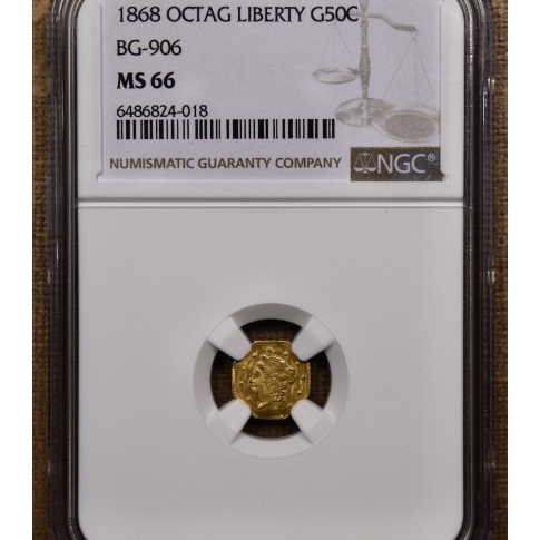 1868 BG 906 Octagonal Liberty California Fractional Gold 50c NGC MS66