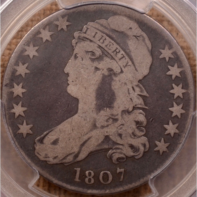 1807 O.111' (Prime die state) R7? Large Stars 50/20 Capped Bust Half Dollar PCGS VG8 (CAC)