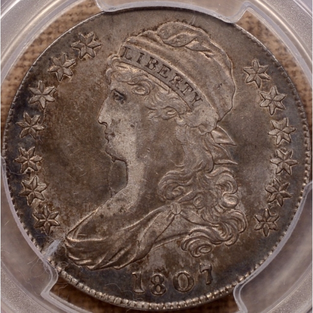 1807 O.111a R5 Bearded Goddess, Large Stars 50/20 Capped Bust Half Dollar PCGS XF45 CAC