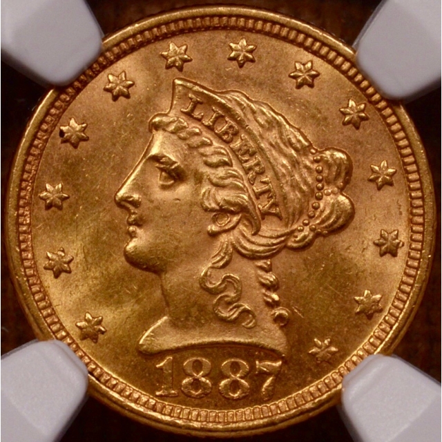 1887 Quarter Eagle $2.50 NGC MS62+ (CAC)