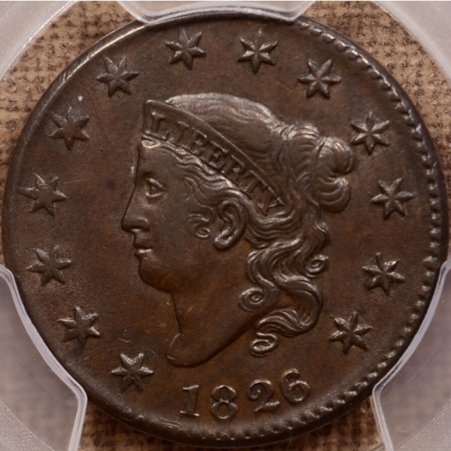 1826/5 N.8 Coronet Head Cent PCGS AU53 CAC