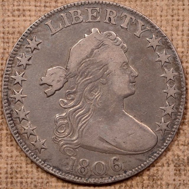 1806 O.105a Knob 6, Large Stars Draped Bust Half Dollar, Overton Plate Coin