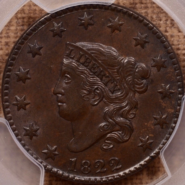 1822 N.4 Coronet Head Cent PCGS AU58