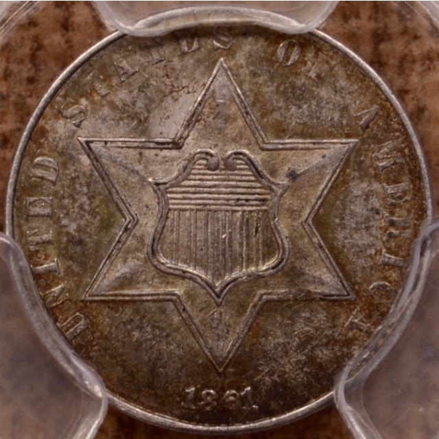 1861 Three Cent Silver PCGS AU58