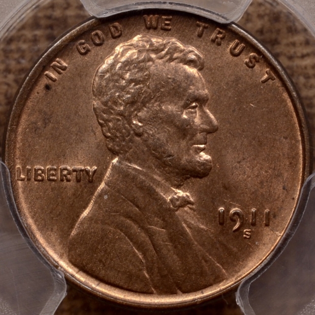 1911-S Lincoln Cent PCGS MS64 RB CAC