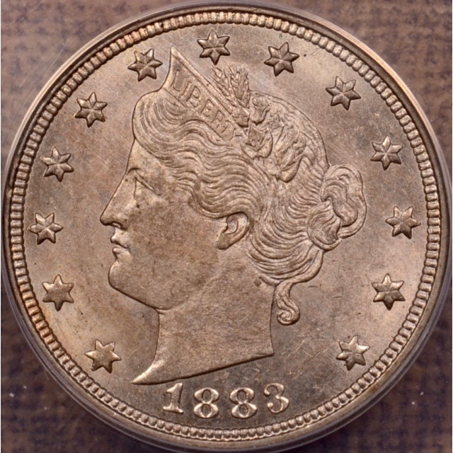 1883 No Cents Liberty Nickel ANACS AU58, I grade AU64