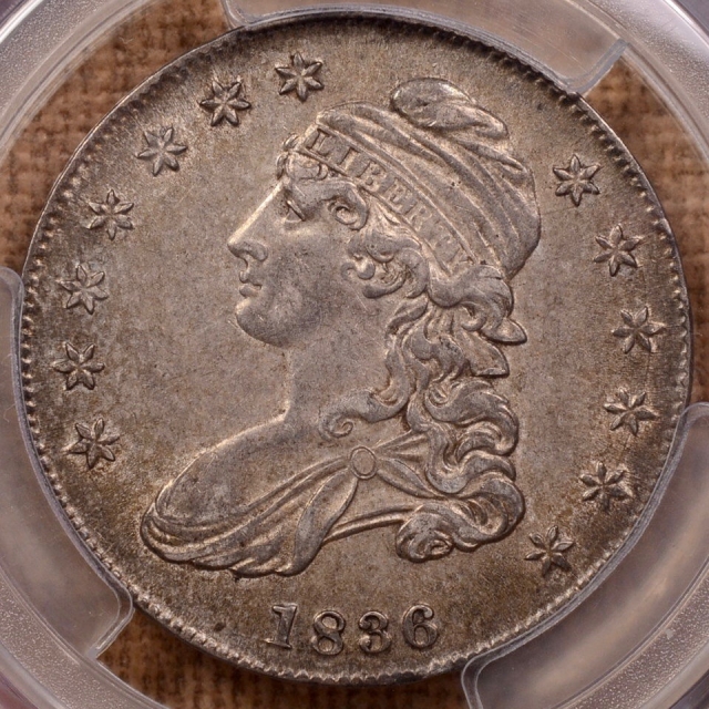 1836/1336 O.108a Lettered Edge Capped Bust Half Dollar PCGS AU50 (CAC)