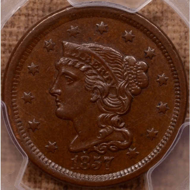 1857 N.4 Small Date Braided Hair Cent PCGS MS61BN (CAC)