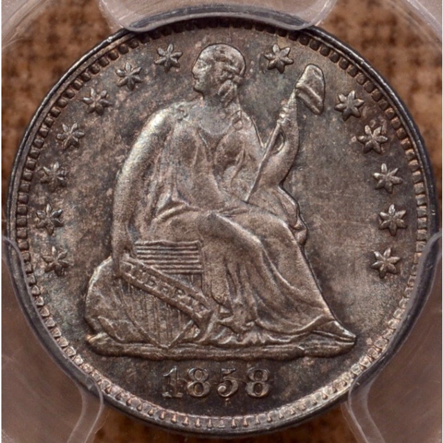 1858 FS-302 RPD/Inverted Date Liberty Seated Half Dime PCGS MS65