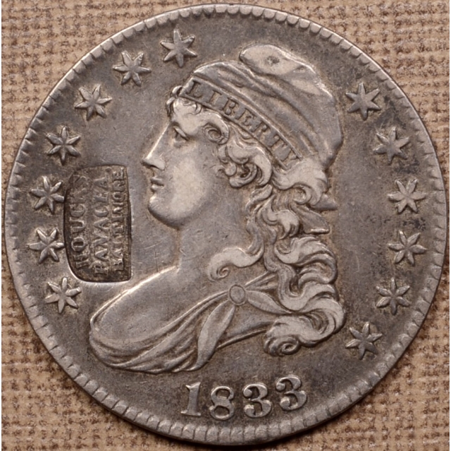 1833 O.113 HOUCK'S PANACEA counterstamp Capped Bust Half Dollar, raw XF40, ex. Stu Witham BHNC 001