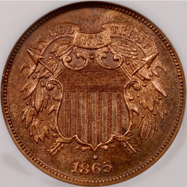 1865 Two Cent Piece NGC PR65 RB (CAC)