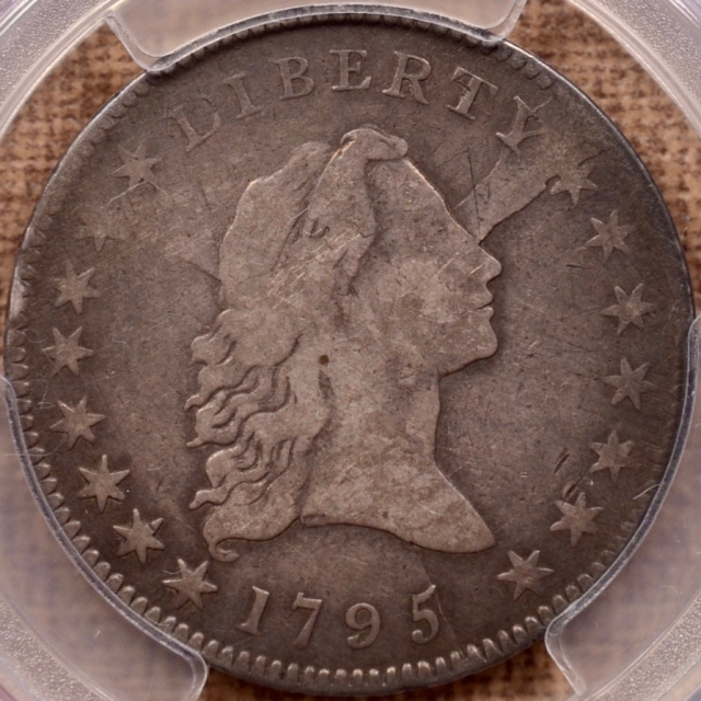 1795 O.127a R6- Small Head Flowing Hair Half Dollar PCGS F15, ex. Summers, DeOlden