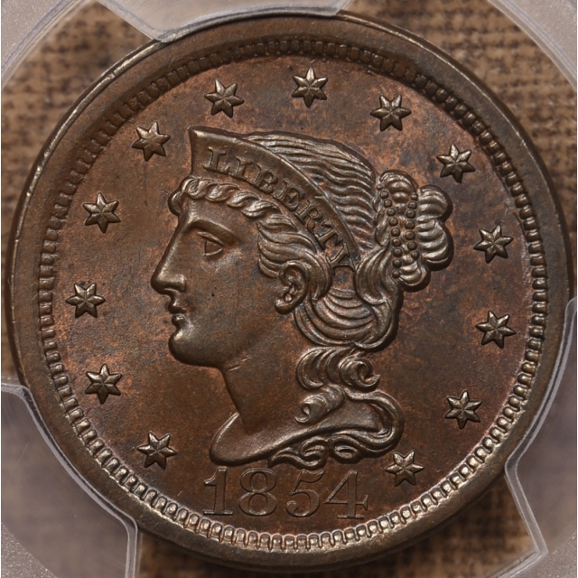 1854 N.8 Braided Hair Cent PCGS MS64 BN CAC, A WOW! coin