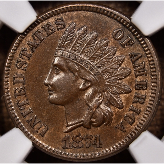 1874 Indian Cent NGC MS62 BN