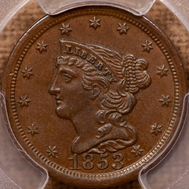 1853 Braided Hair Half Cent PCGS MS62 BN