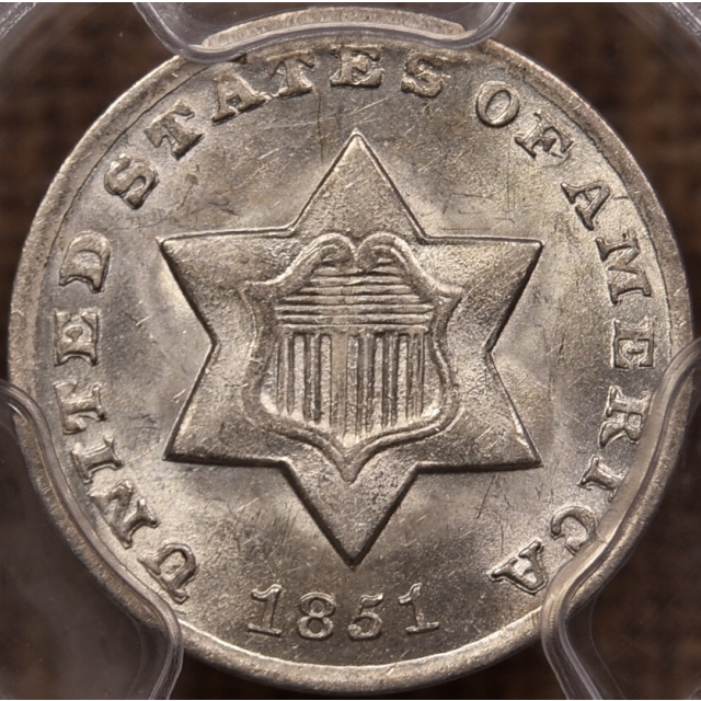 1851-O Three Cent Silver PCGS MS63 CAC