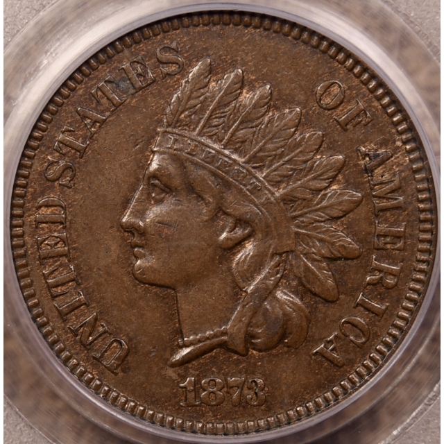 1873 Open 3 Indian Cent PCGS AU55 CAC