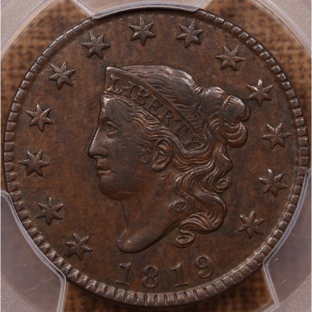 1819 N.9 Small Date Coronet Head Cent PCGS AU50