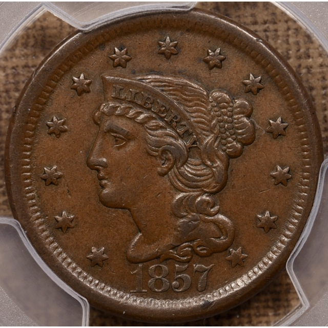 1857 Large Date Braided Hair Cent PCGS AU50