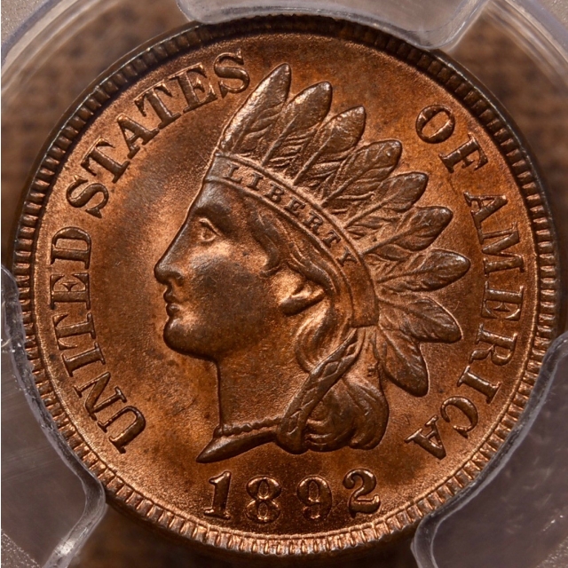 1892 Indian Cent PCGS MS64 RB, with Eagle Eye Photo Seal