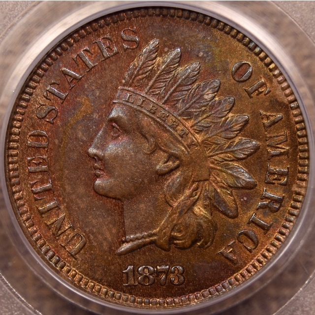 1873 Closed 3 Indian Cent PCGS MS64 RB, Eagle Eye Photo Seal