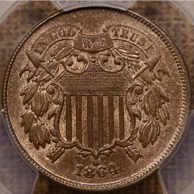 1864 Large Motto Two Cent Piece PCGS MS64 RB