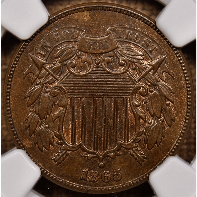 1865 Plain 5 Two Cent Piece NGC MS64 BN