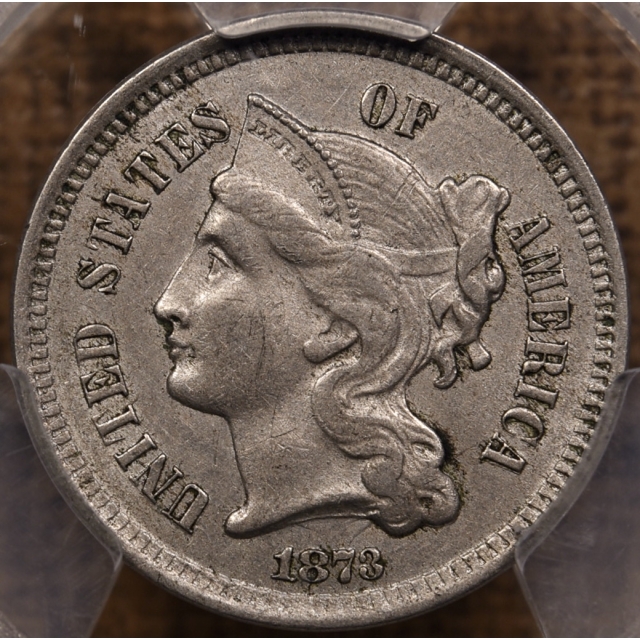 1873 Closed 3 Three Cent Nickel PCGS AU53