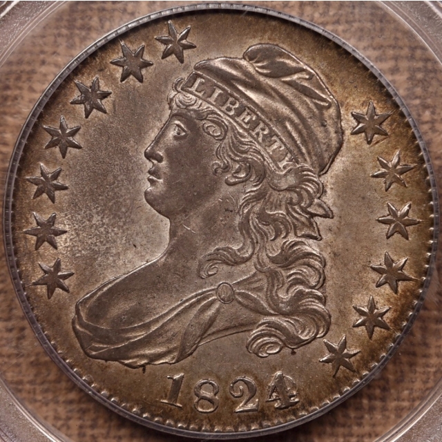 1824 O.103 4 Over Various Dates Capped Bust Half Dollar PCGS AU55 GOLD CAC
