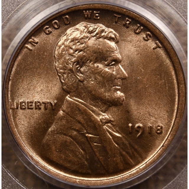 1918 Lincoln Cent PCGS MS64 RD, Series Holder
