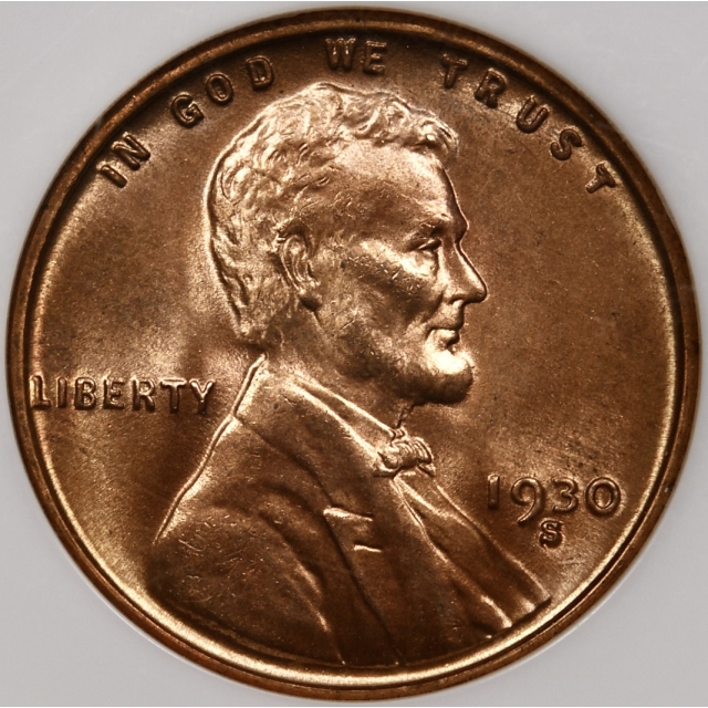 1930-S Lincoln Cent NGC MS65 RD, No-Line Fatty