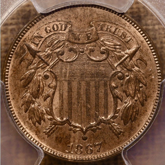1867 Two Cent Piece PCGS MS64 RB CAC