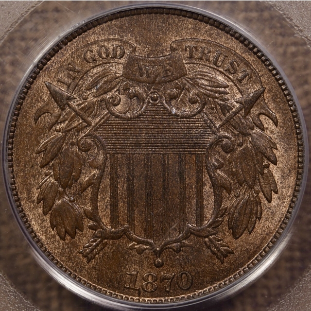1870 Two Cent Piece PCGS MS64 RB OGH CAC
