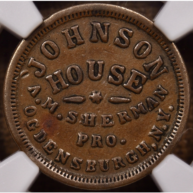1863 F-665B-2a R4 Ogdensburg, NY Johnson House Civil War Store Card NGC XF45 BN