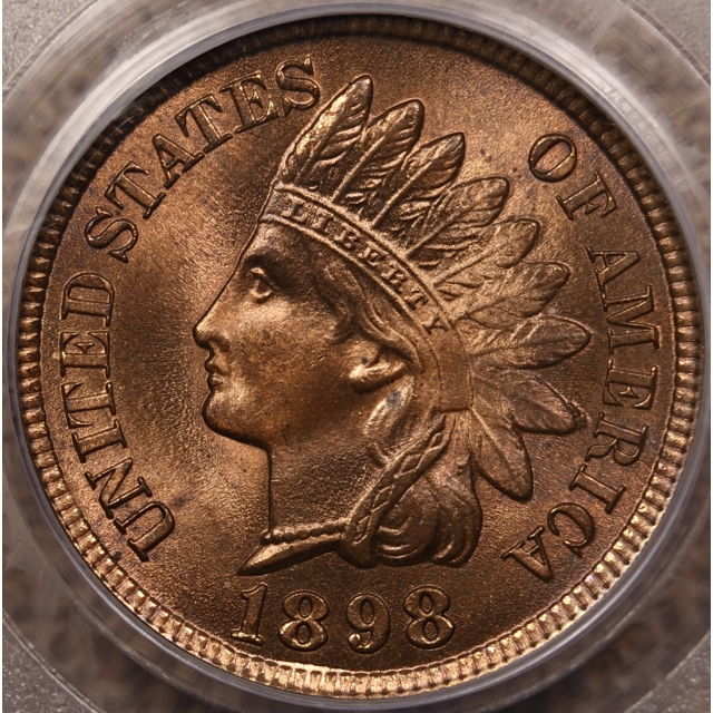 1898 Indian Cent PCGS MS65 RB CAC, Cool Die Chip