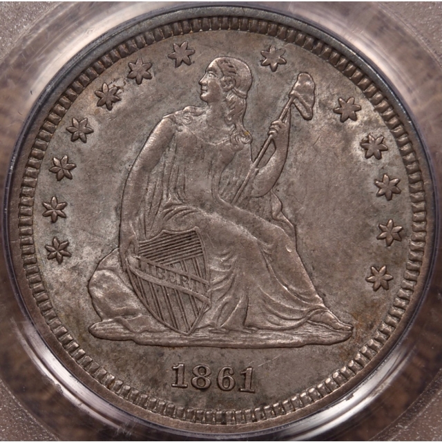 1861 Liberty Seated Quarter PCGS AU58 CAC