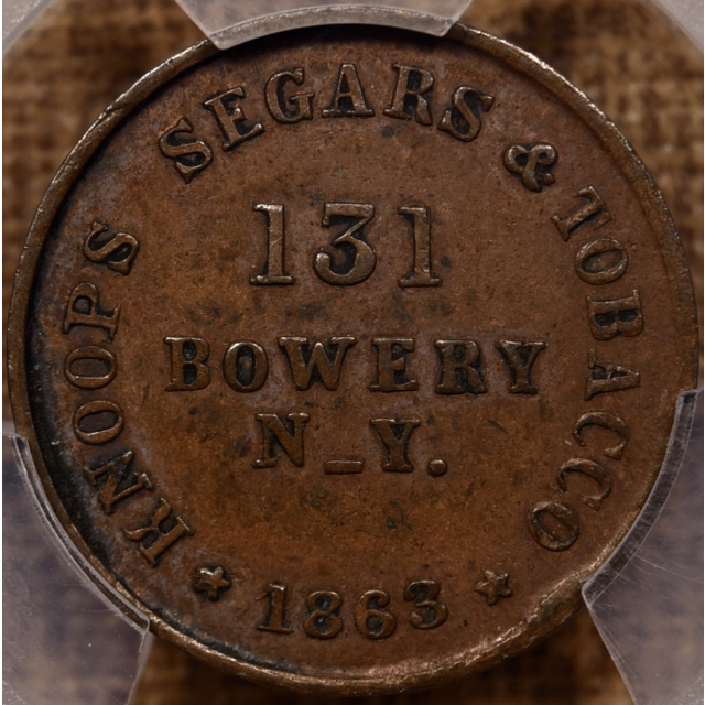 1863 NY-630C-11a R4 Copper PE CWSC Knoops Segars & Tobacco PCGS AU55