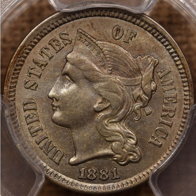 1881 Three Cent Nickel PCGS AU58 CAC