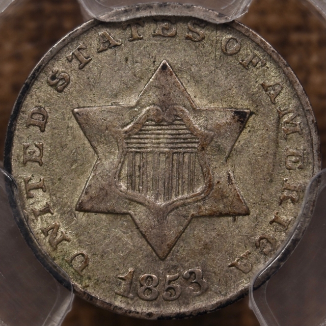 1853 Three Cent Silver PCGS AU53