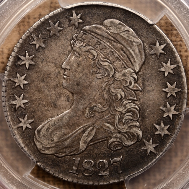 1827 O.135 Square Base 2 Capped Bust Half Dollar PCGS XF45 CAC, ex. Brunner