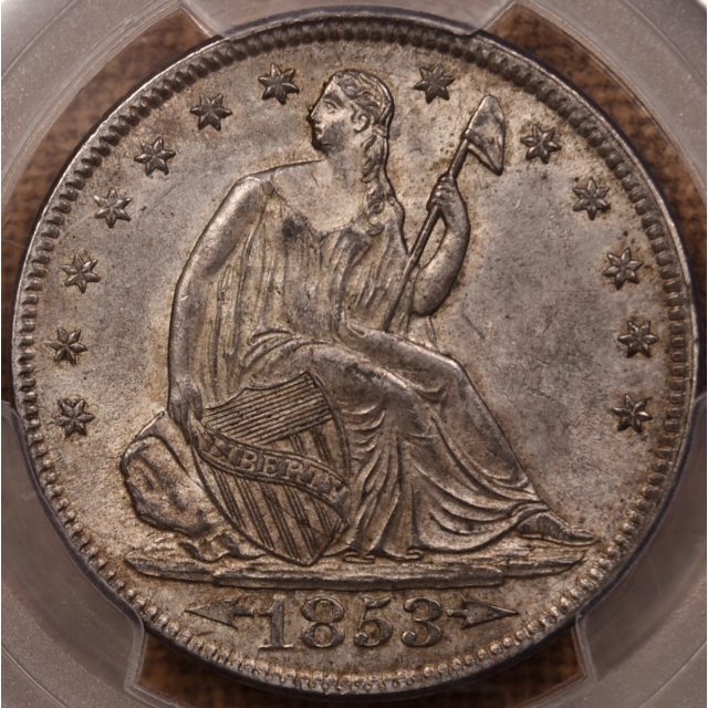 1853 Arrows and Rays Liberty Seated Half Dollar PCGS MS61 CAC, EJ part 3