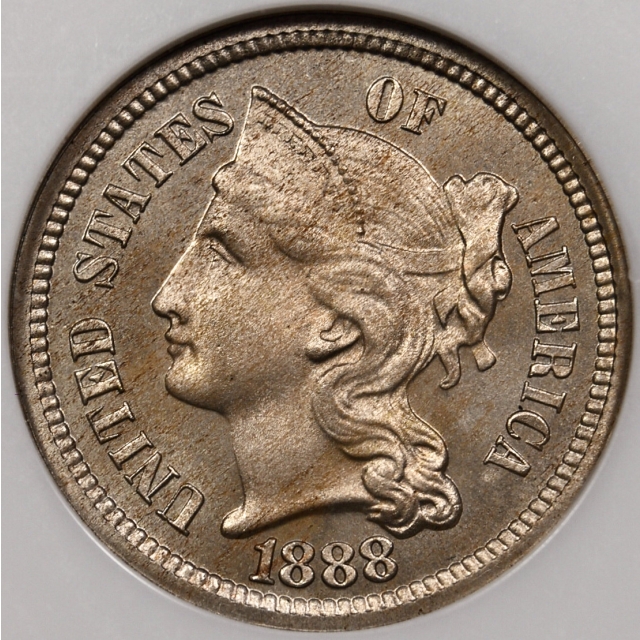 1888 Three Cent Nickel NGC PF66 CAC, No-Line Fatty