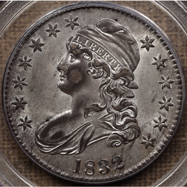 1832 O.118 Small Letters Capped Bust Half Dollar PCGS AU58, ex. Prouty