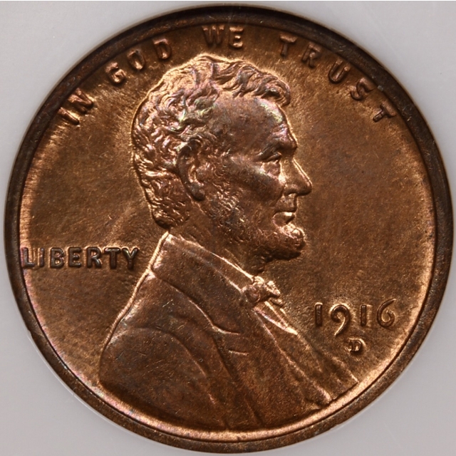 1916-D Lincoln Cent NGC MS65 RB CAC, Fatty holder, PQ+