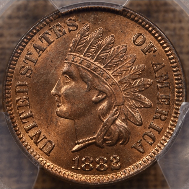 1882 Indian Cent PCGS MS64 RB CAC, PQ+, looks RD