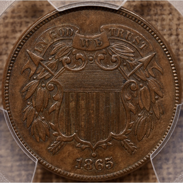 1865 Fancy 5 Two Cent Piece PCGS AU58